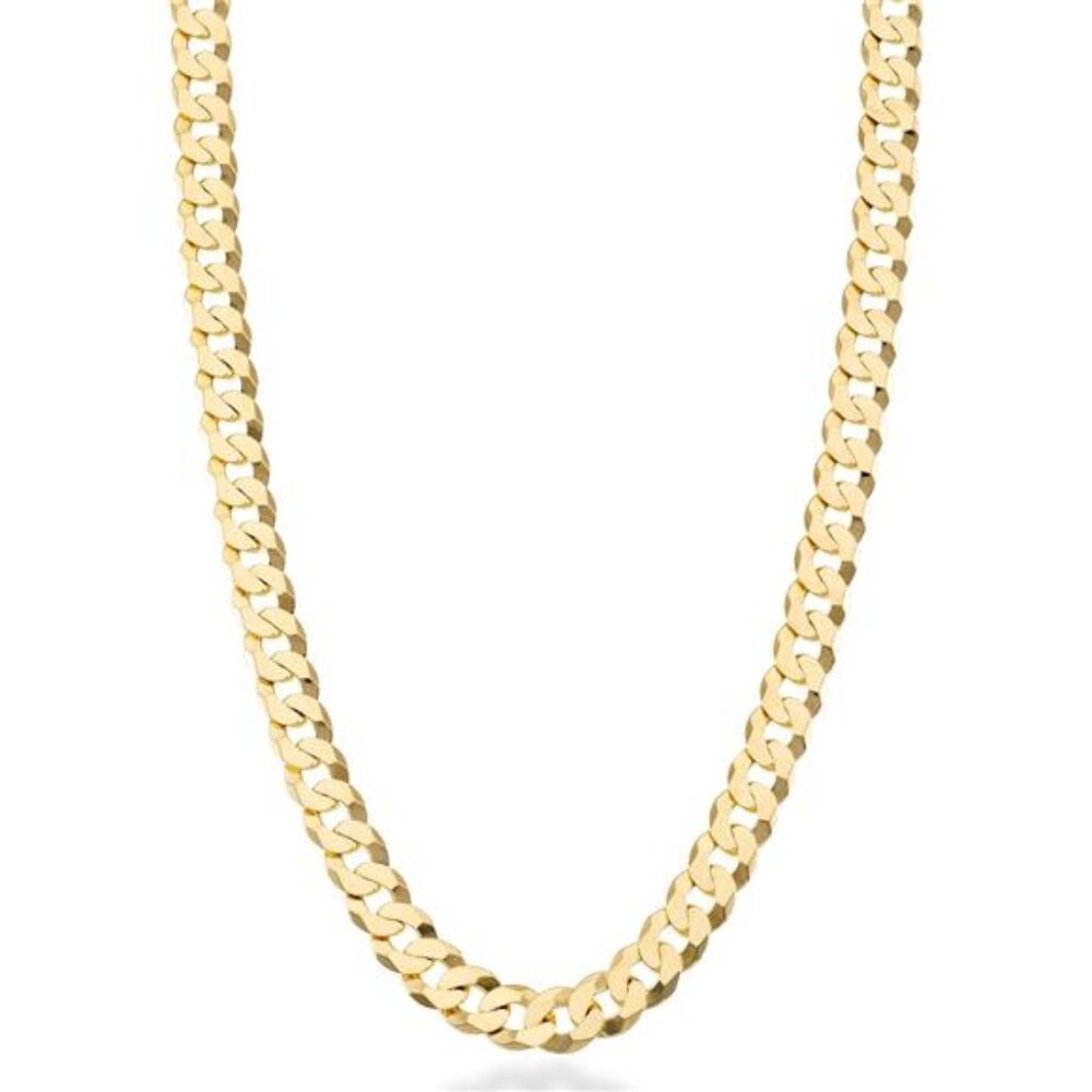 18K Gold Plated Italian 7mm Diamond-Cut Cuban Link Curb Chain Solid 925 Sterling